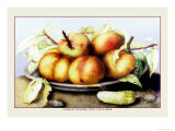 Dish of Peaches with a Cucumber