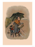 Mother Pig and Sad Little Pig Walking in the Rain