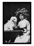 Woman in Bonnet with Maltese Terrier