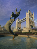 Fountain of Child with Dolphin and Tower Bridge  London