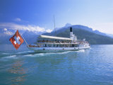 Tourist Boat Crossing the Lake  Lake Geneva (Lac Leman)  Switzerland  Europe
