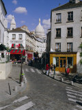 Street Scene and the Dome of the Basilica of Sacre Coeur  Montmartre  Paris  France  Europe