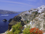 Cruiseship Passing the Island  Santorini  Cyclades Islands  Greece  Europe