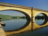 Reflections of a Bridge in the River Dordogne  Mauzac  Dordogne  Aquitaine  France  Europe