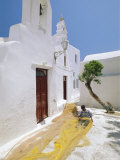 Fisherman Repairing His Nets  Mykonos  Cyclades Islands  Greece  Europe