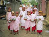 Young Nuns with Begging Bowls  Mandalay  Myanmar  Asia