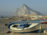 Boats Pulled onto Beach Below the Rock of Gibraltar  Gibraltar
