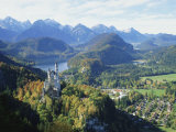 Neuschwanstein and Hohenschwangau Castles  Alpsee and Tannheimer Alps  Allgau  Bavaria  Germany