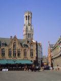 Bruges Square and Belfrey Tower  Bruges  Belgium