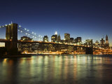 Brooklyn Bridge and Manhattan Skyline at Dusk  New York City  New York  USA