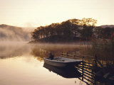 Early Morning Mist and Boat  Derwent Water  Lake District  Cumbria  England