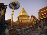 Buddhist Temple of Doi Suthep at Sunset  Chiang Mai  Chiang Mai Province  Thailand  Asia