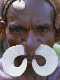Portrait of an Asmat Man with Nose Ornament  Papua New Guinea  Pacific
