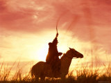 Profile of a Stockman on a Horse Against the Sunset  Queensland  Australia  Pacific