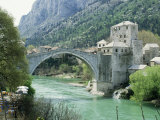 The Turkish Bridge Over the River Neretva Dividing the Town  Mostar  Bosnia  Bosnia-Herzegovina