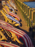 Windblown Deckchairs on Seafront  Sidmouth  Devon  England