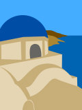 Illustration of a Blue Domed Church  Firostephani  Santorini  Cyclades Islands  Greece