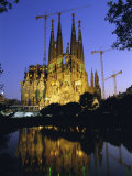 Gaudi Church Architecture  La Sagrada Familia Cathedral at Night  Barcelona  Catalunya  Spain
