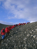 Tourists Ascending Recent Volcanic Cone  Antarctica  Polar Regions