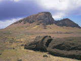 Birthplace of Moai  with Numerous Heads Left on Slopes  Volcan Rano Raraku  Easter Island  Chile