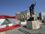 Lebanese Flag and the Martyrs Statue in the Bcd  Lebanon  Middle East