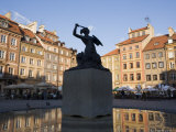 Warsaw Mermaid Fountain and Reflections of the Old Town Houses  Old Town Square  Warsaw  Poland