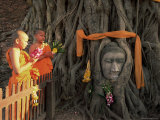 Two Novice Buddhist Monks with Offerings  Unesco World Heritage Site  Central Thailand