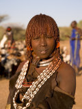 Portrait of a Young Hamer Woman with Goscha  Hamer Tribe  Southern Ethiopia