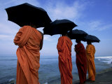 Buddhist Monks Watching the Indian Ocean  Colombo  Island of Sri Lanka  Asia
