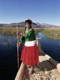Portrait of a Uros Indian Woman on a Traditional Reed Boat  Lake Titicaca  Peru