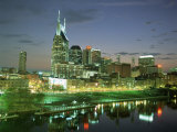 City Skyline and Cumberland River at Dusk  Riverfront Park  Nashville  Tennessee  USA