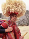 Portrait of a Young Peruvian Man in Traditional Dress  Near Cuzco  Peru