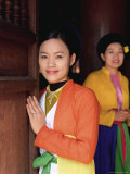 Two Smiling Vietnamese Women in Traditional Dress  North Vietnam  Vietnam