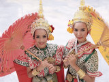 Portrait of Two Dancers in Traditional Thai Classical Dance Costume  Thailand