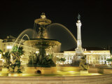 Rossio Square (Dom Pedro Iv Square) at Night  Lisbon  Portugal  Europe