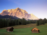 Zugspitze and Barns at Dusk  Wetterstein  Austrian Alps  Austria  Europe