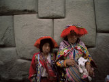 Girls Pose for Photograph in Local Dress  Cuzco  Peru  South America