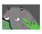 Elephant and Gator Cute Colorful Cartoon Animals