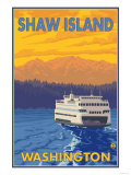 Ferry and Mountains  Shaw Island  Washington