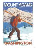Skier Carrying Snow Skis  Mount Adams  Washington