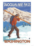 Skier Carrying Snow Skis  Snoqualmie Pass  Washington
