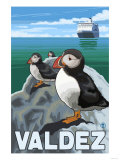 Puffins & Cruise Ship  Valdez  Alaska