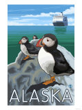 Puffins Watching a Cruise Ship  Alaska