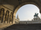 Sunset Ight on St Stephens Statue  Castle Hill Area  Budapest  Hungary  Europe