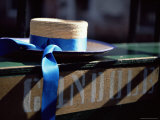 Close-up of Gondolier's Straw Hat and Blue Ribbon  Venice  Veneto  Italy  Europe