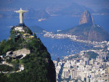 Statue of Christ the Redeemer Overlooking City and Sugar Loaf Mountain  South America