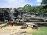Two Monks in Front of Buddha Statue  Gal Vihara  Polonnaruwa  Unesco World Heritage Site  Sri Lanka