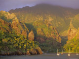 Coastal Scenery and Boats  Bay of Virgins  Hanavave  French Polynesia  South Pacific Islands