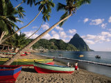 Fishing Boats at Soufriere with the Pitons in the Background  West Indies  Caribbean