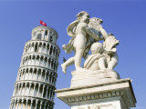 Statue in Front of the Leaning Tower of Pisa  Campo Dei Miracoli  Pisa  Tuscany  Italy